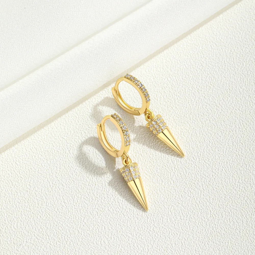14K Gold Dangle Drop Hoop Earrings for Women Girls- Spike