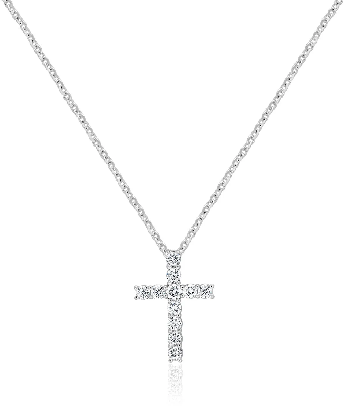 14K White Gold Lab Grown Diamond Cross Pendant Necklace