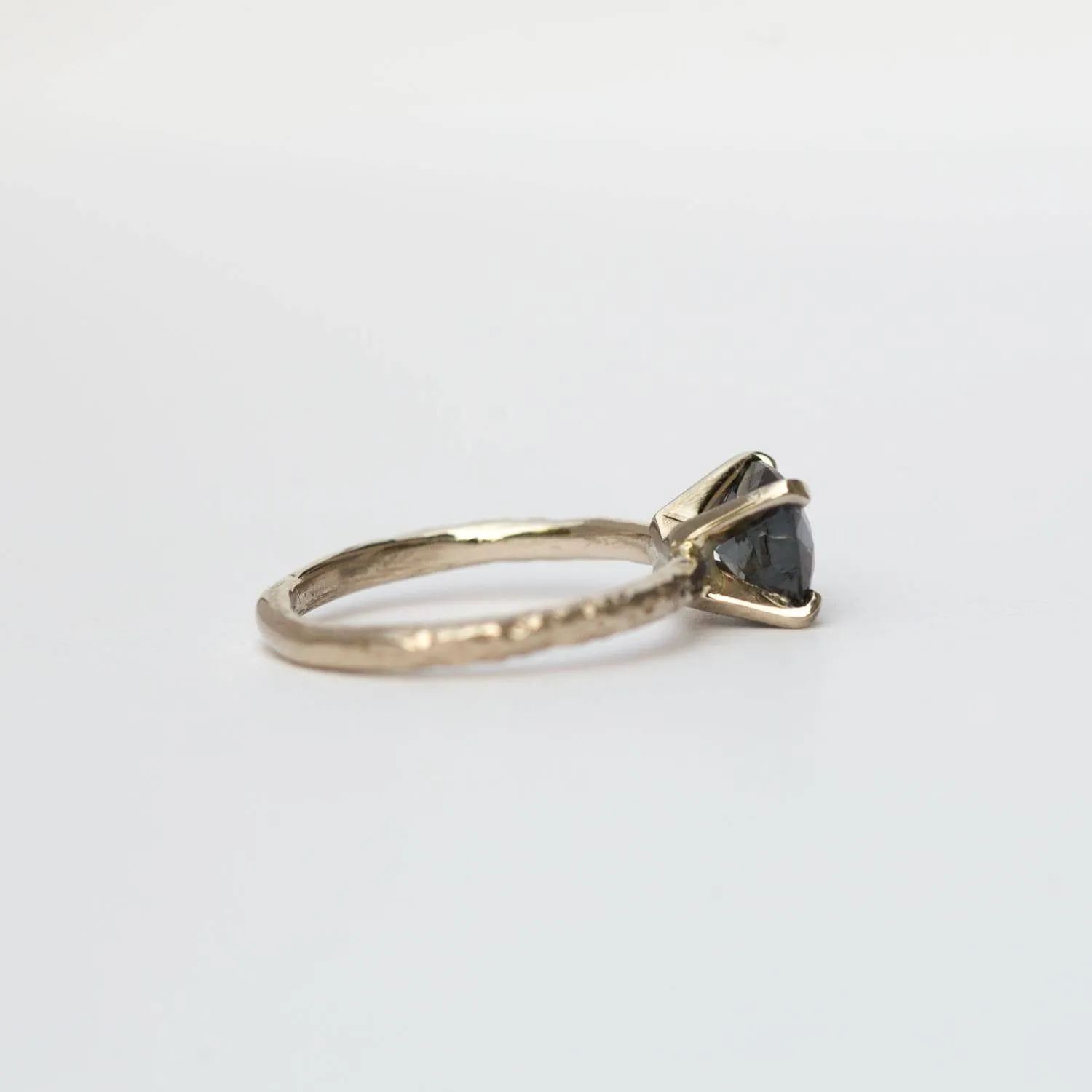 1.8ct Grey Spinel Cushion Engagement Ring - Hand Carved Ring - Gray Engagement East-West Setting in Recycled White Gold by Anueva Jewelry