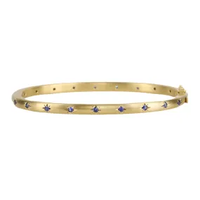 18K Gold and Double Sided Star-Set Blue Sapphire Hinged Bangle