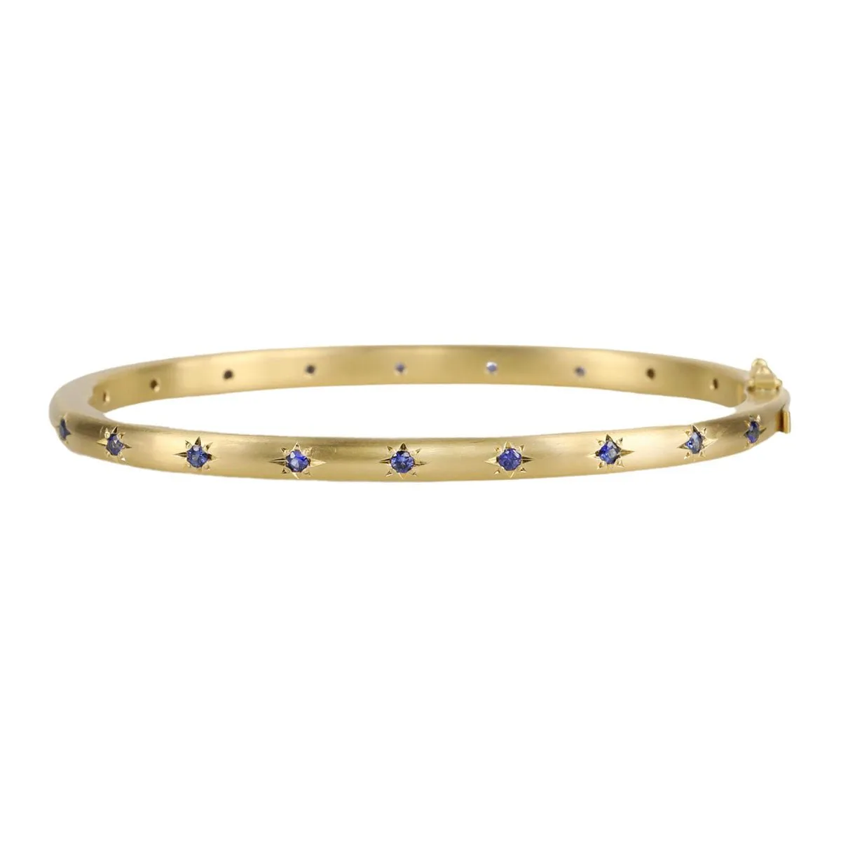 18K Gold and Double Sided Star-Set Blue Sapphire Hinged Bangle