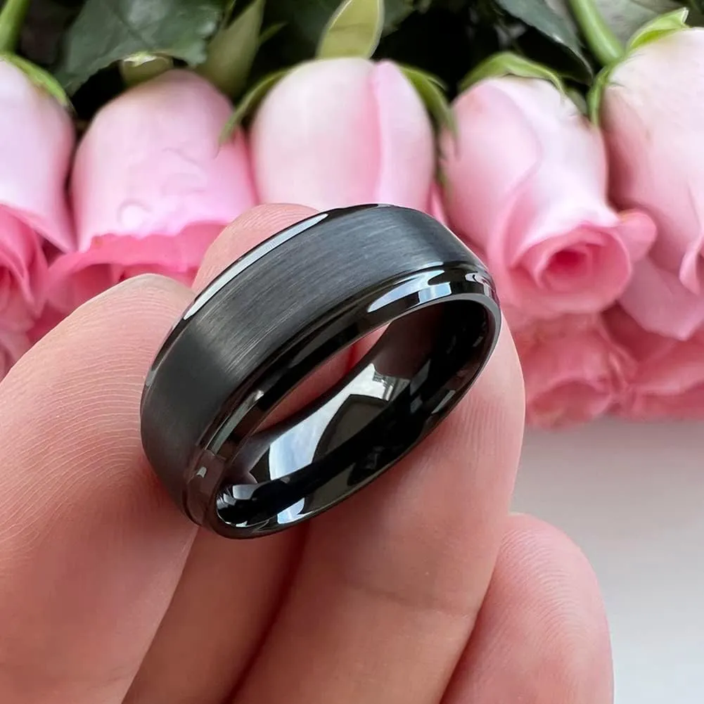 6mm 8mm Tungsten Rings for Men Women Engagement Wedding Bands Stepped Beveled Edges I Love You Engraved Comfort Fit