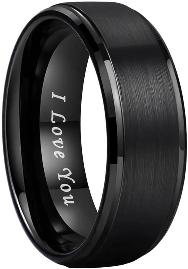 6mm 8mm Tungsten Rings for Men Women Engagement Wedding Bands Stepped Beveled Edges I Love You Engraved Comfort Fit