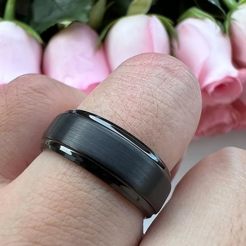 6mm 8mm Tungsten Rings for Men Women Engagement Wedding Bands Stepped Beveled Edges I Love You Engraved Comfort Fit