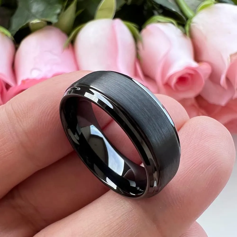 6mm 8mm Tungsten Rings for Men Women Engagement Wedding Bands Stepped Beveled Edges I Love You Engraved Comfort Fit
