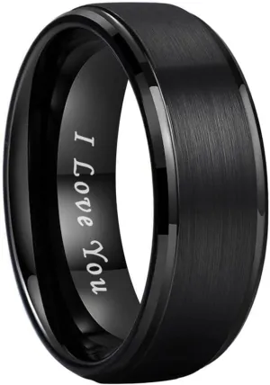 6mm 8mm Tungsten Rings for Men Women Engagement Wedding Bands Stepped Beveled Edges I Love You Engraved Comfort Fit