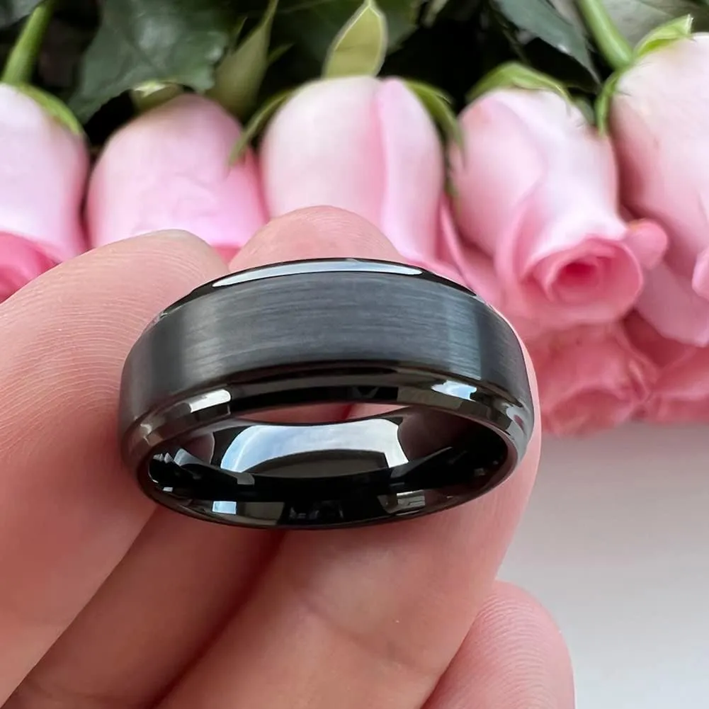 6mm 8mm Tungsten Rings for Men Women Engagement Wedding Bands Stepped Beveled Edges I Love You Engraved Comfort Fit