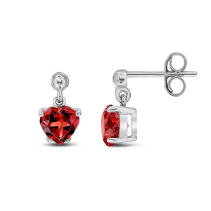 9ct White Gold Heart Garnet Claw Set Drop Earrings 1.76ct