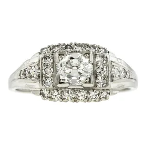 Art Deco Engagement Ring, Cushion 1.03ct.