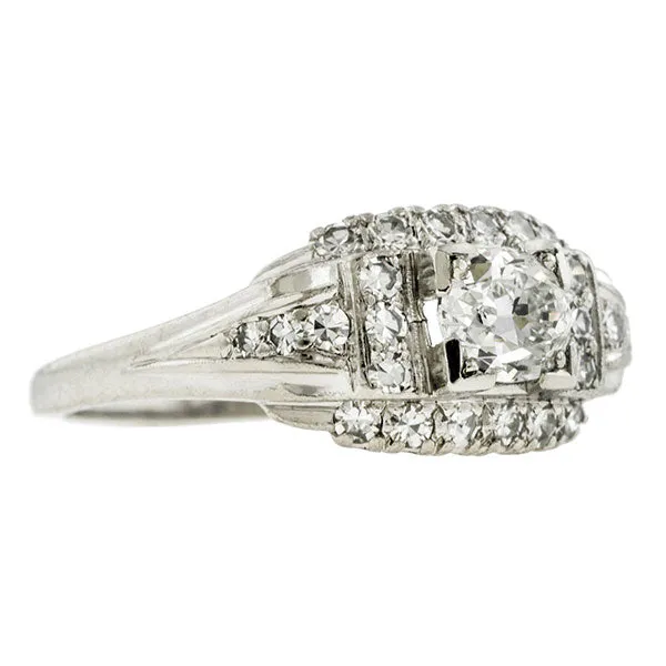 Art Deco Engagement Ring, Cushion 1.03ct.