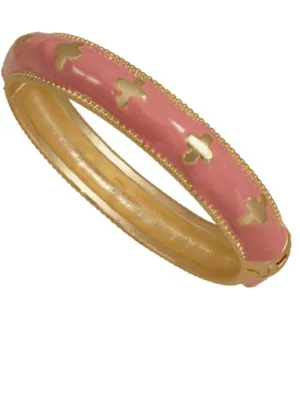 Bangle with Enameled Finish in Pink with Cross Design