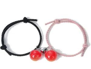 Cherry Matching Bracelets for Couples Women Men Stretch Bracelets for Friendship Relationship Promise Best Friends Bff Dainty Cute Hair Tie Bracelet
