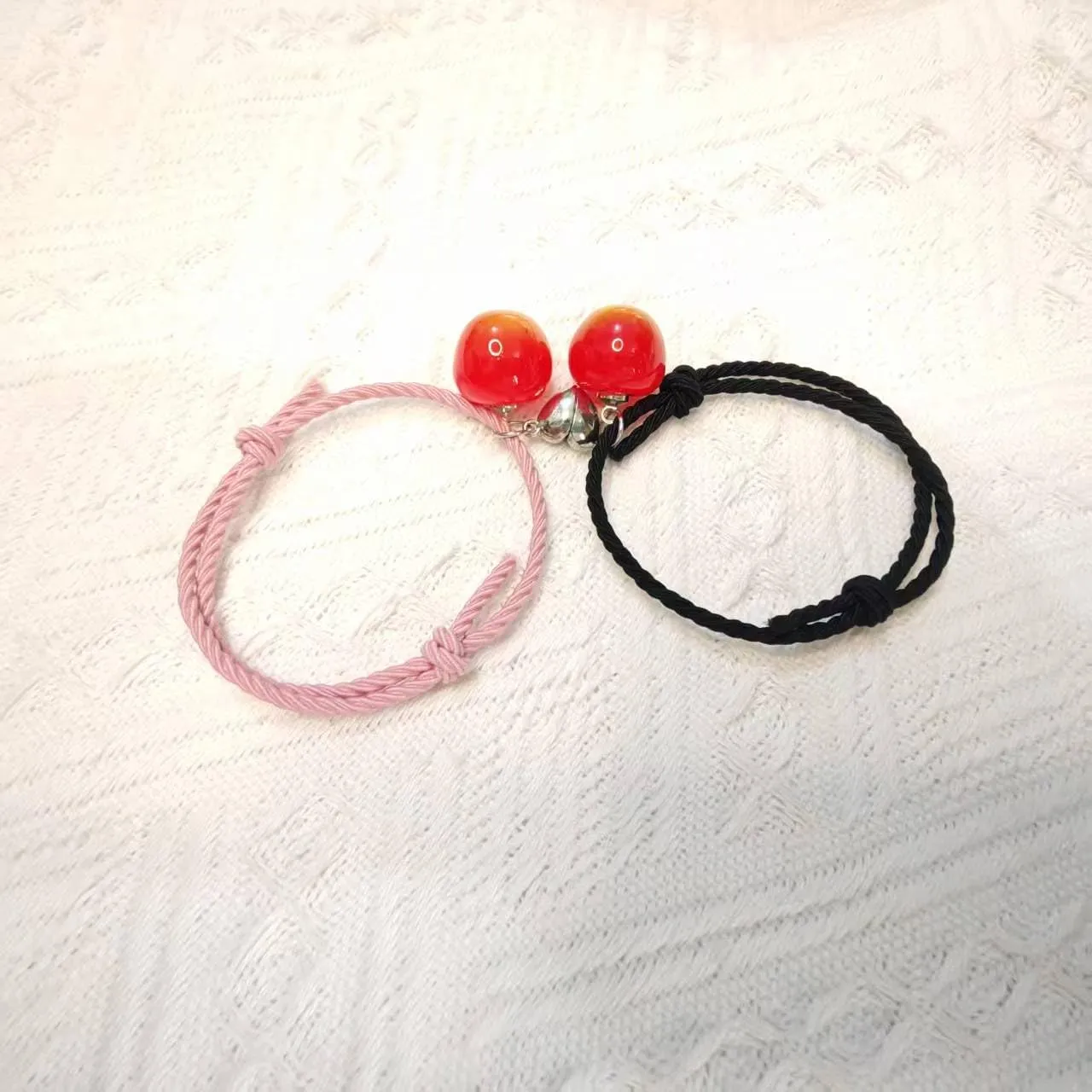 Cherry Matching Bracelets for Couples Women Men Stretch Bracelets for Friendship Relationship Promise Best Friends Bff Dainty Cute Hair Tie Bracelet