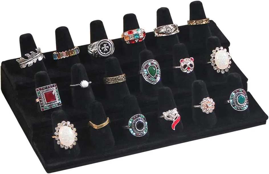 Coward 18 Holders Ring Display Stand, Black Velvet Jewelry Storage Drawer Organizer for Rings