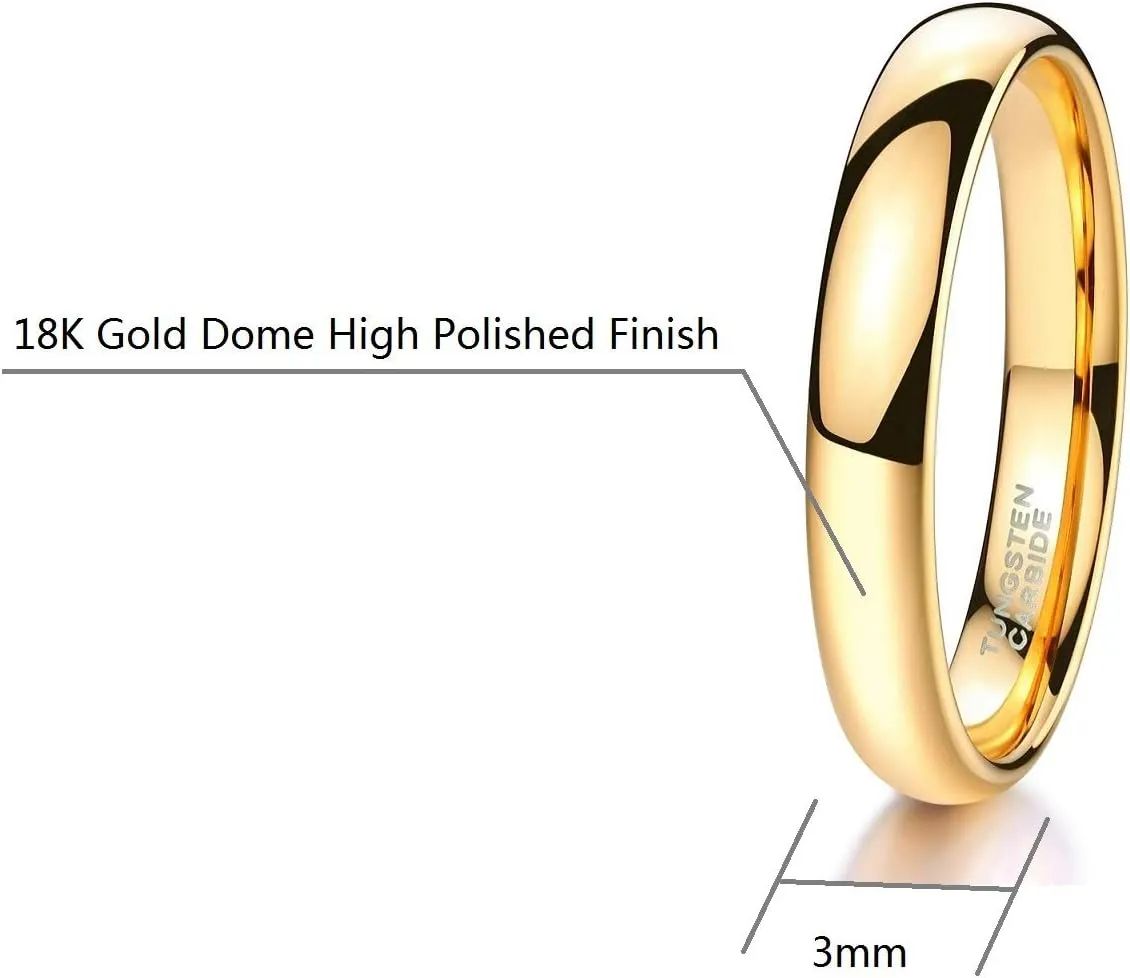 CROWNAL 1mm 2mm 3mm 4mm 5mm 6mm 7mm 8mm Tungsten White/Yellow Gold/Rose Gold Plated Wedding Band Ring Men Women Plain Dome Polished Comfort Fit