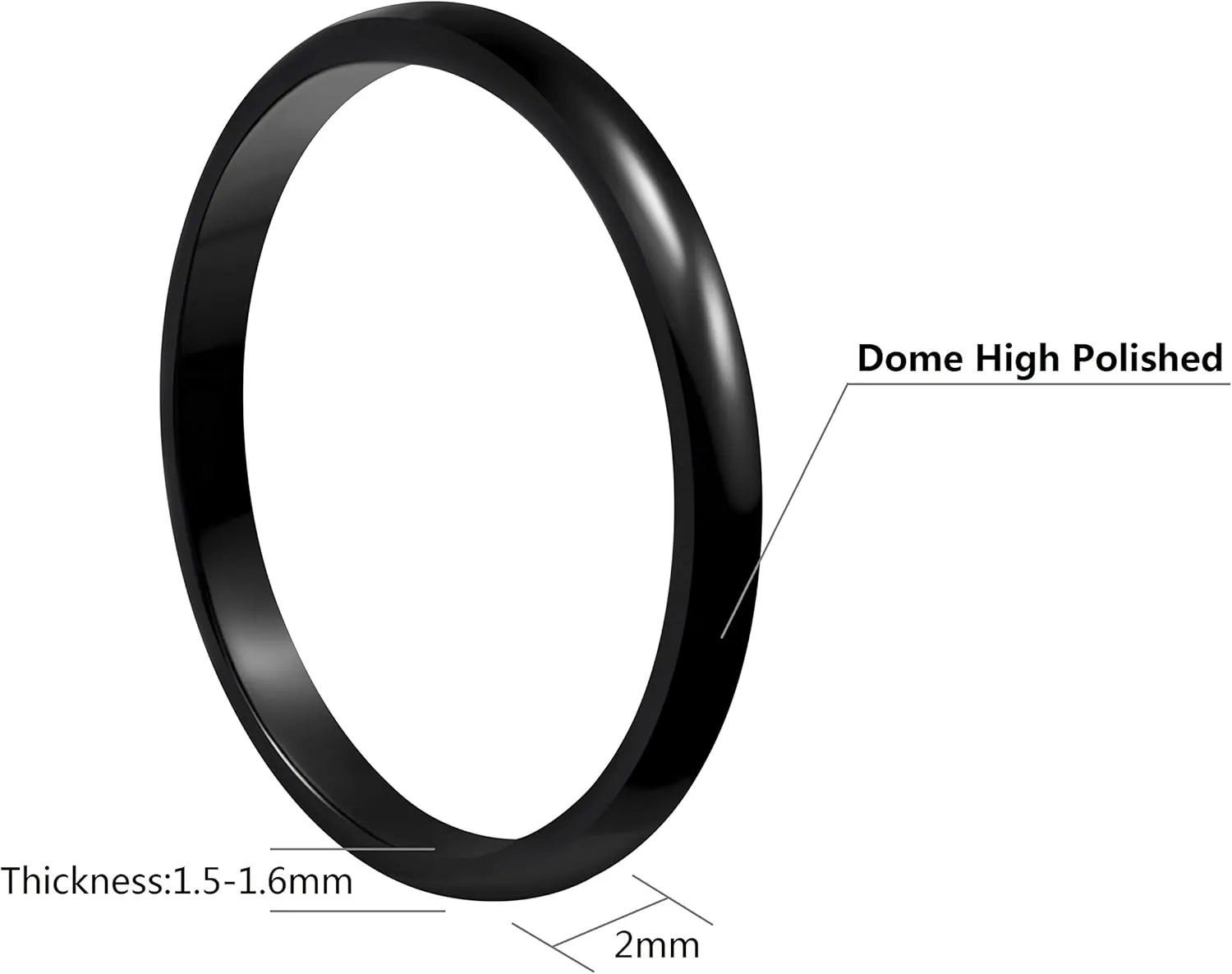 CROWNAL 2mm/4mm/6mm/8mm Black Ceramic Wedding Band Ring Men Women Couple Plain Dome High Polished Comfort Fit Size 3.5 To 16