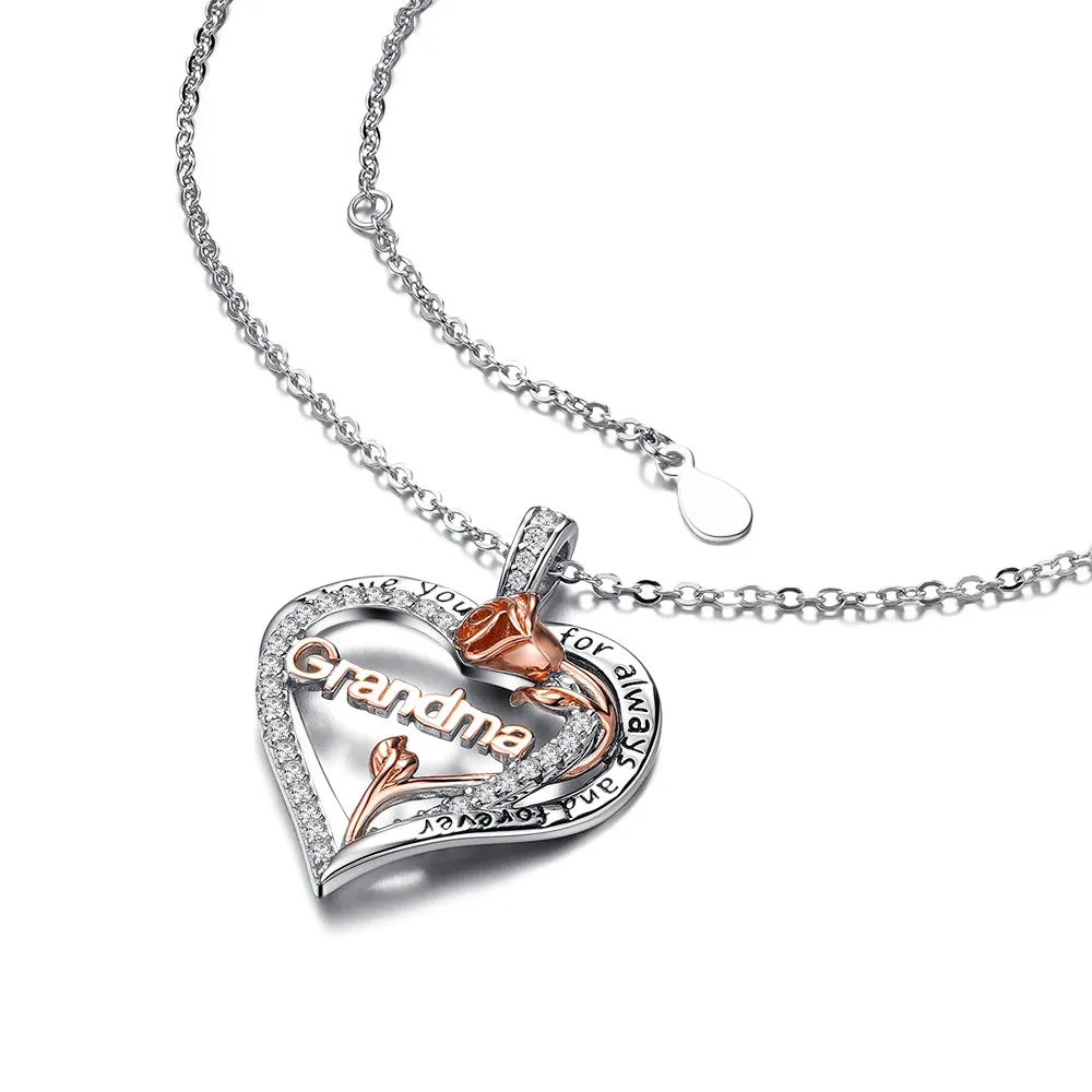 Double Heart Grandma Pendant with Rose