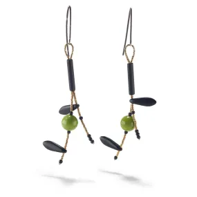 Green Bakelite and Black Glass Earrings Green Bakelite and Black Glass Earrings