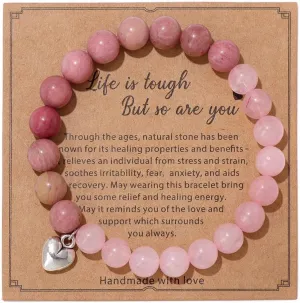 Love Heart Anxiety Relief Bracelet for Women Natural Stone Yoga Meditation Lucky Stranded Wrap Spiritual Birthday Anniversary