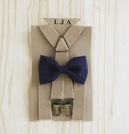 Navy Burlap Bow Tie
