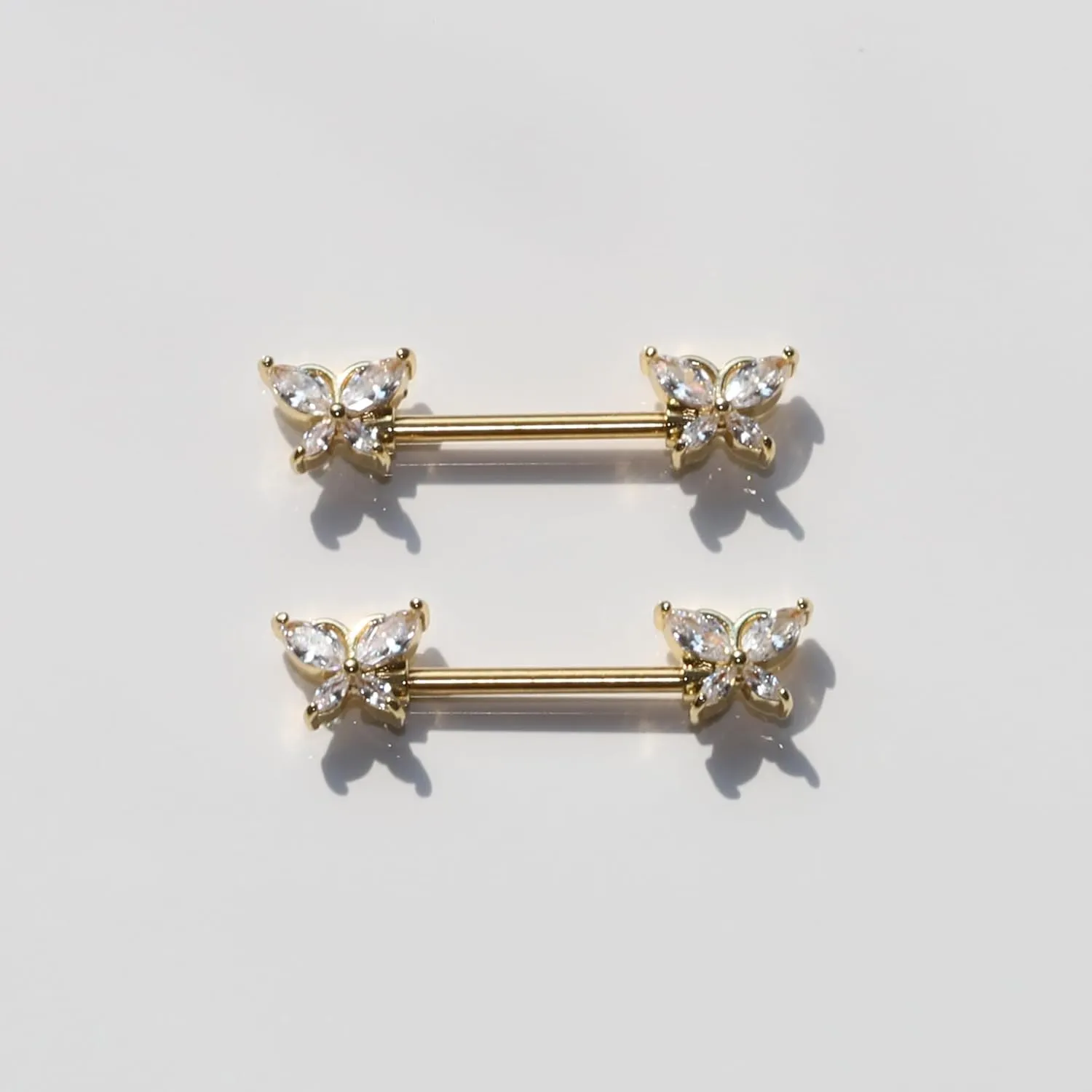 Nipple Rings - Surgical Stainless Steel Gold Silver Pink Blue Purple CZ Heart Butterfly Flower Bow Jewelry - 14 Gauge Nipple Bars and Barbells